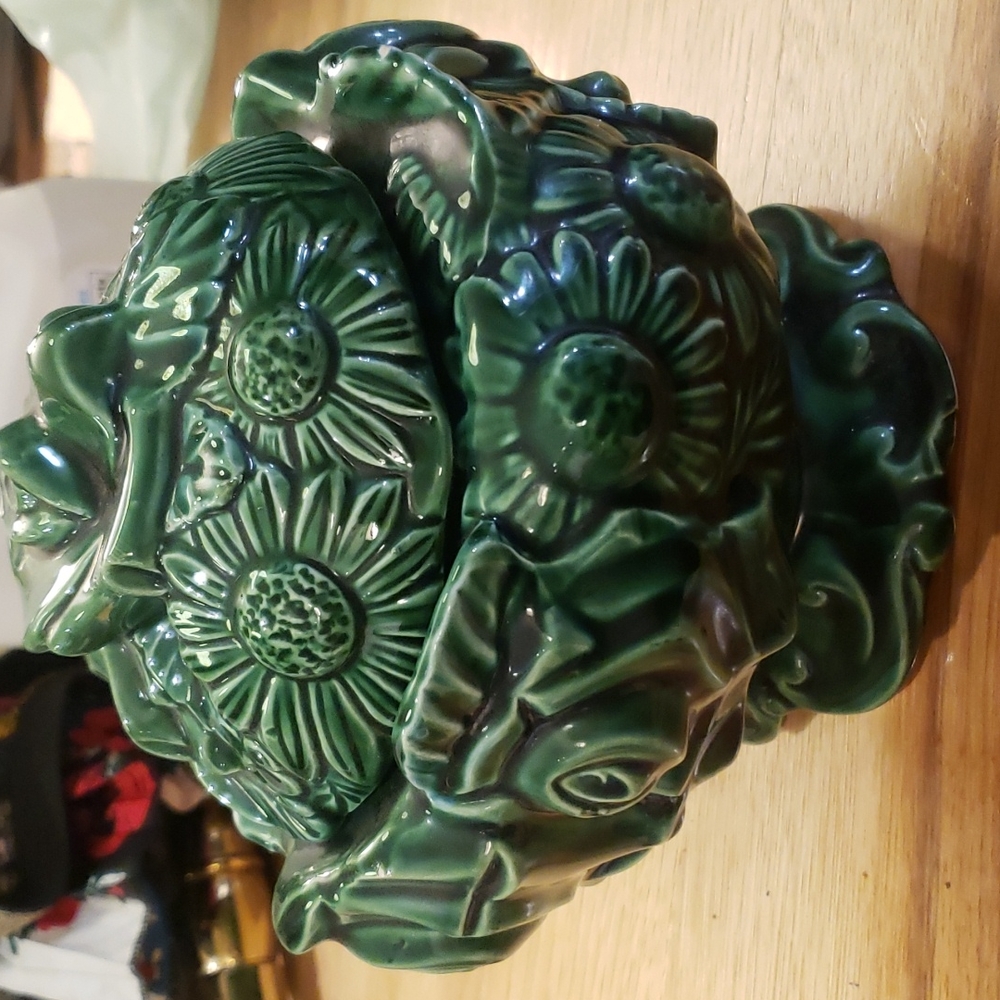 Vintage emerald green glazed candy dish